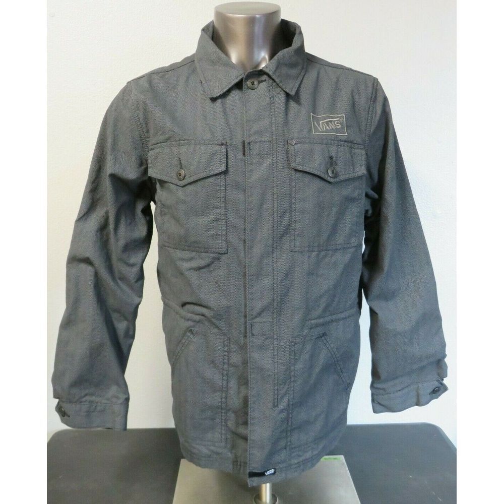 Mens Vans Gray Full Zip Barn Winter Jacket Herringbone Pattern‎ Cotton Size L